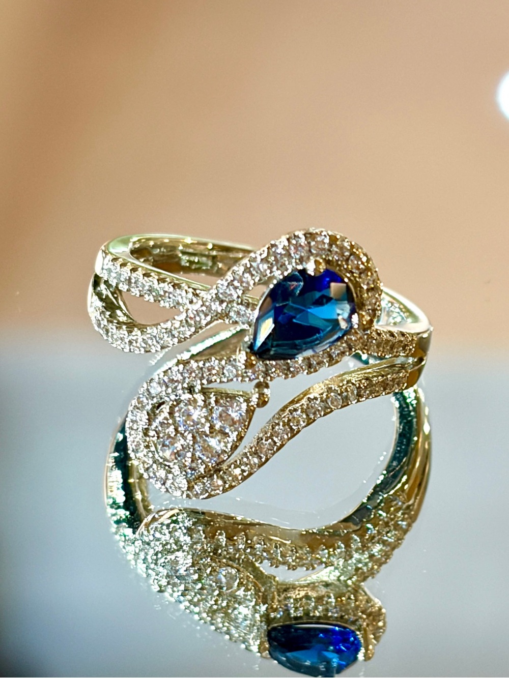 New Fancy Toi Et Moi ring Waterdrop Lab Sapphire with Cubic Zirconia Engagement